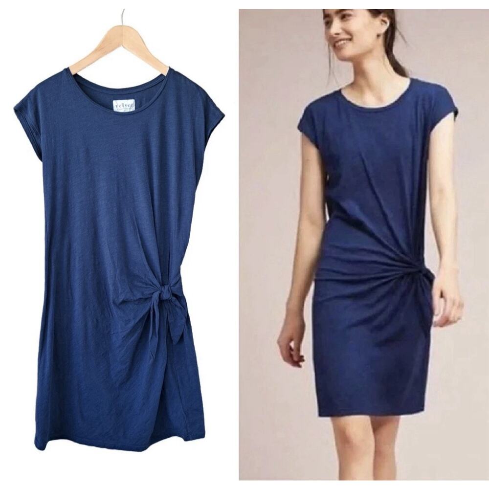 Velvet by Graham & Spencer Anthropologie Women's Side Tie Shirt Dress Blue XS